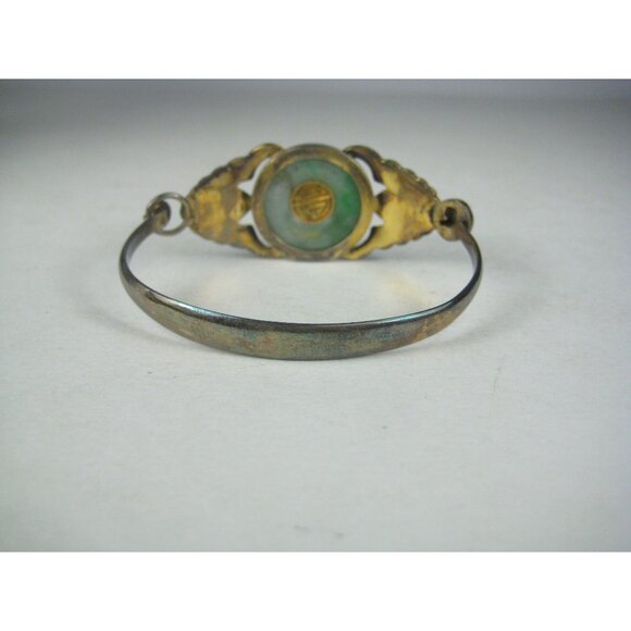 Antique Enamel Cloisonné Jade Bracelet Chinese Export Silver Enamel Bats Symbols - Picture 5 of 14